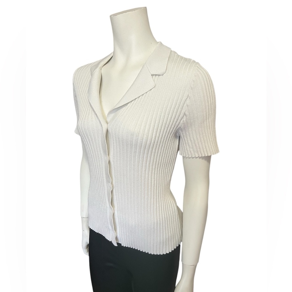 OAK + FORT Cream Ribbed Short Sleeve Cardigan Size Small
